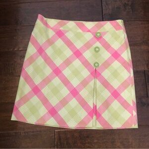 ANN TAYLOR LOFT Pink & Lime Green Plaid Skirt with Lime Green Buttons - Size 12